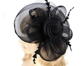 large black hair clip flower feather fascinator mesh fancy hat for wedding party ball