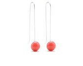 Long earrings, handmade silver, modern jewelry, coral, rose, emberglow