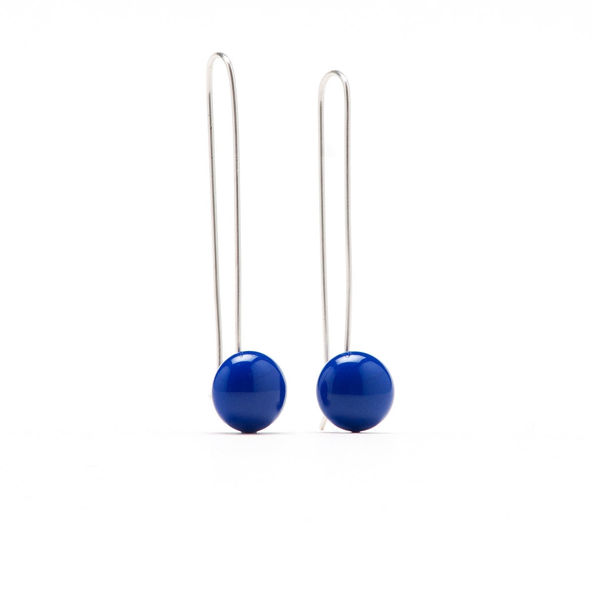 Long earrings, handmade silver, modern jewelry, dark blue