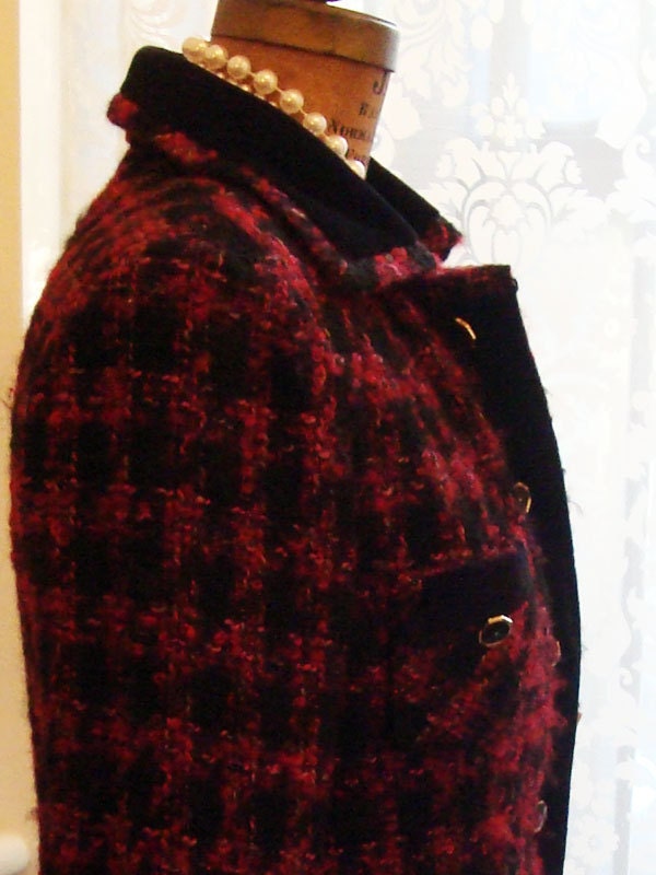 Vintage Regine Lazare Red and Black Wool Tweed Skirt Suit