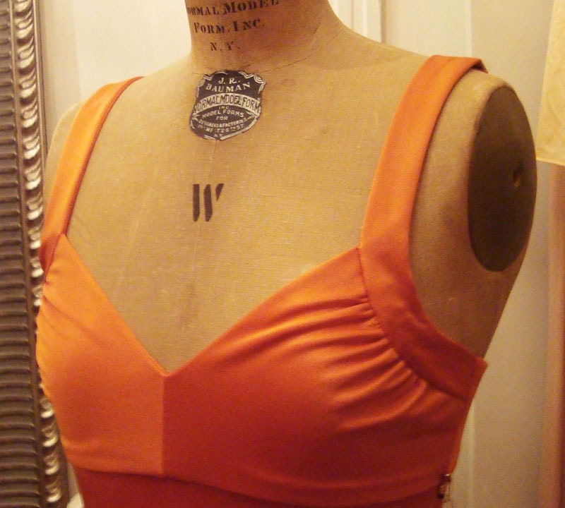 1970s Vintage Tangerine Goddess Maxi Gown