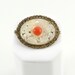 Vintage Flower Brooch, Carved Celluloid Plastic Jewelry, 1930s Jewelry,  Mother of Pearl, Trombone Clasp Pin, Gold Coral Orange White