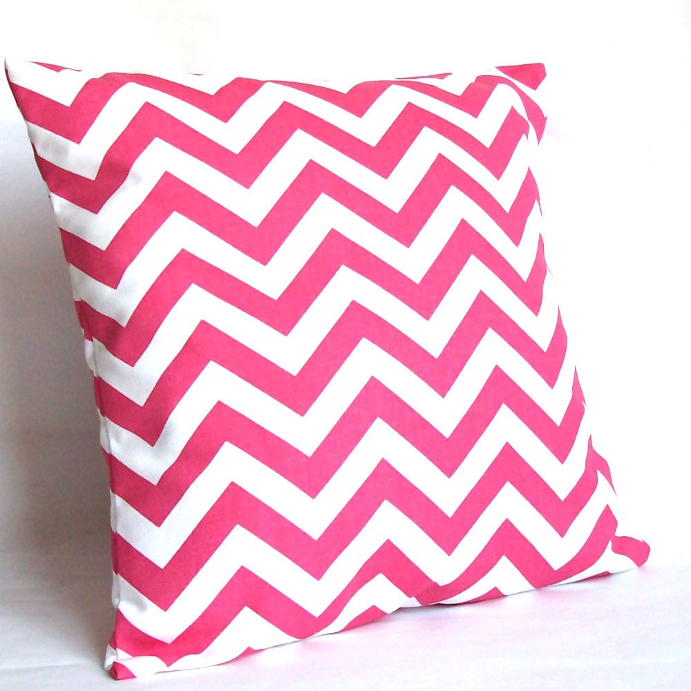 SALE Pink Pillow Covers - TWO 16x16 or 14x14 inch Chevron Decorative Cushion Covers - Candy Pink and White Zig Zag, More Sizes Available