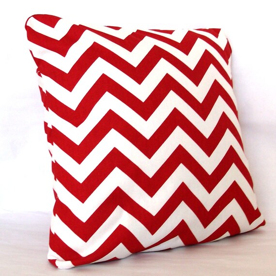 Red Pillow Covers - TWO 18x18 Inch Chevron Decorative Throw Cushion Covers - Red Zig Zag on White or Natural