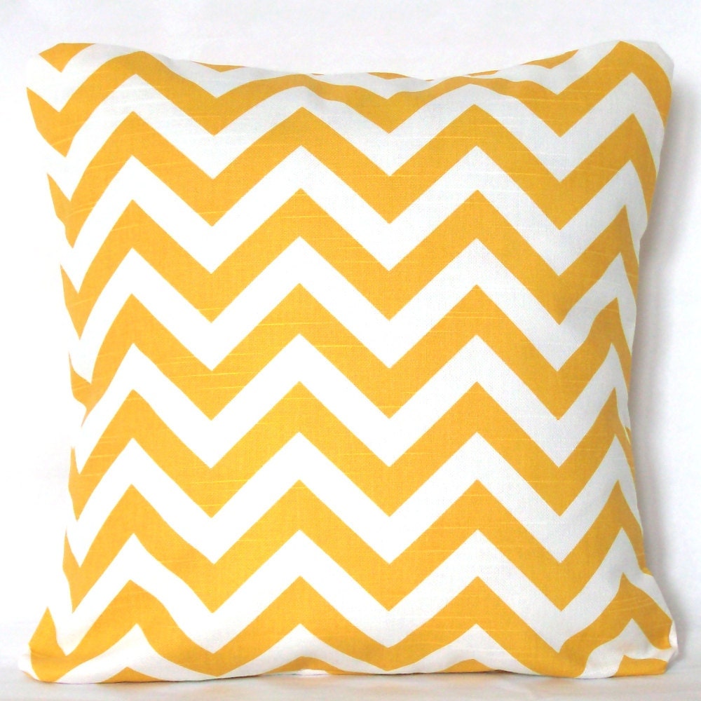 Yellow Pillow Covers - TWO 16x16 or 14x14 inch Chevron Decorative Cushion Covers - Yellow White Zig Zag, More Sizes Available