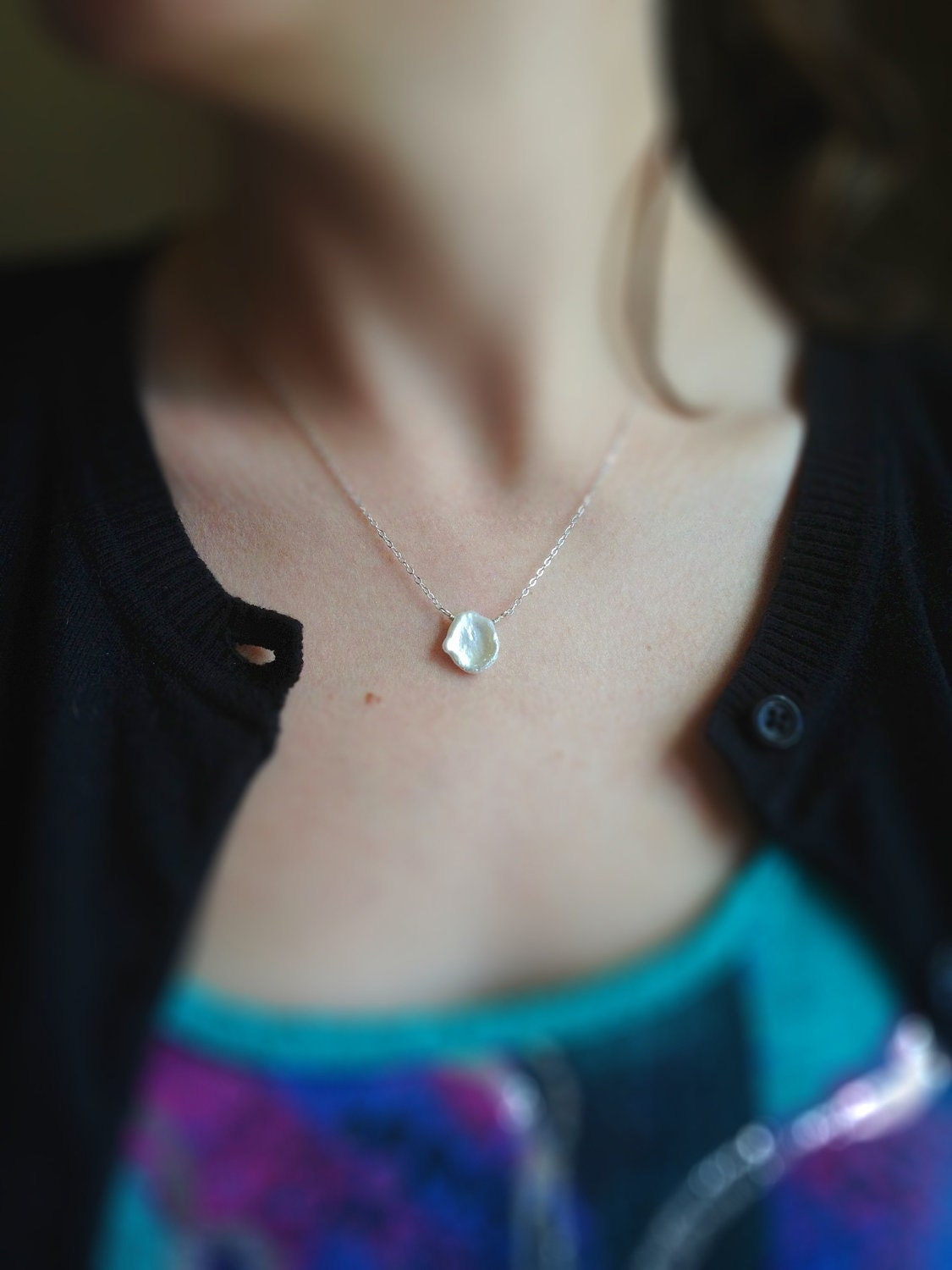 Cream Keshi (Keishi) Pearl Sterling Silver Necklace, Minimalist Jewelry, Ready to Ship and Made to Order
