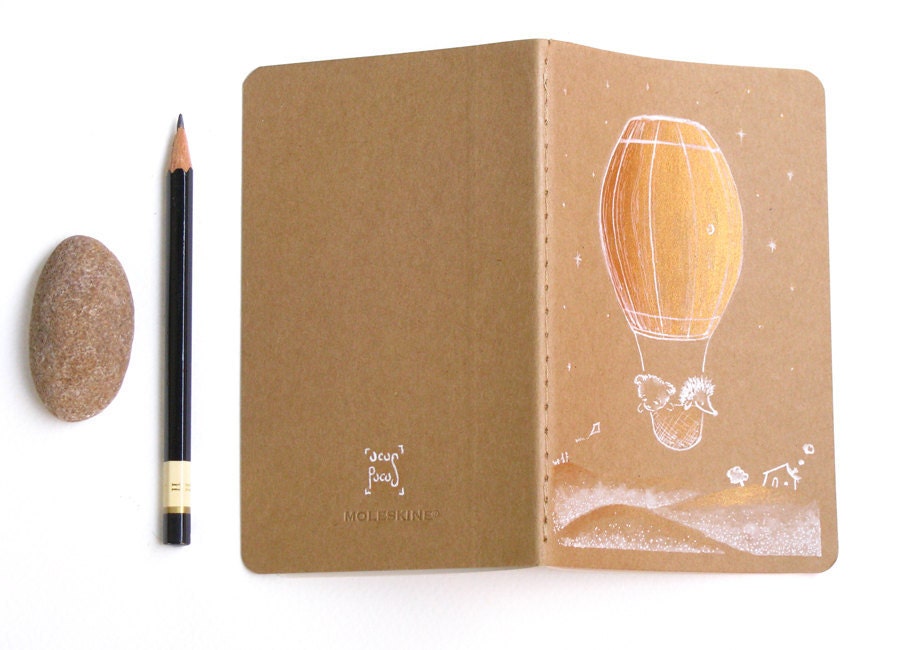 Dream Journal Moleskine Hedgehog Bear flying barrel - ucuspucus