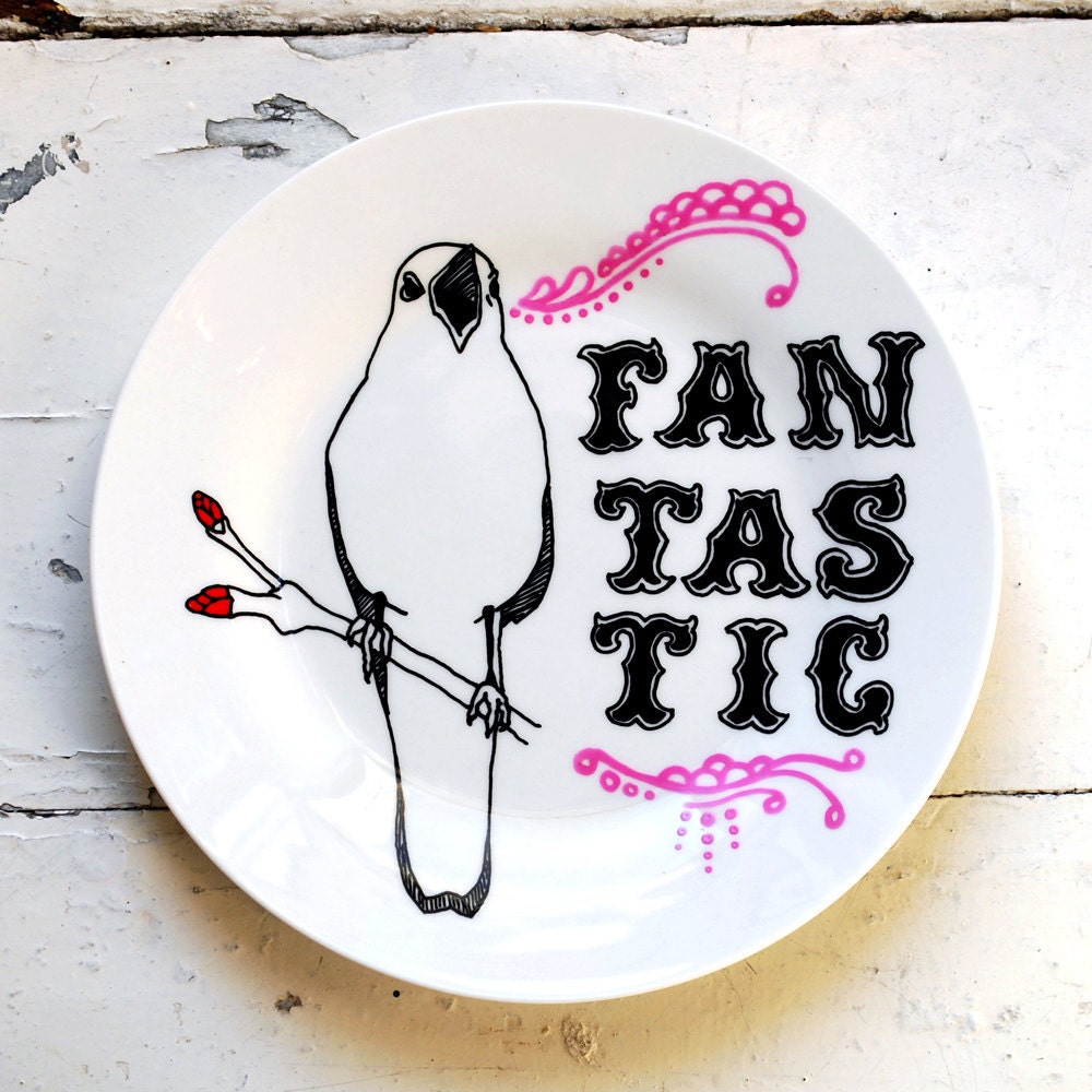 Bird Singing Fantastic - Hand Drawn Plate