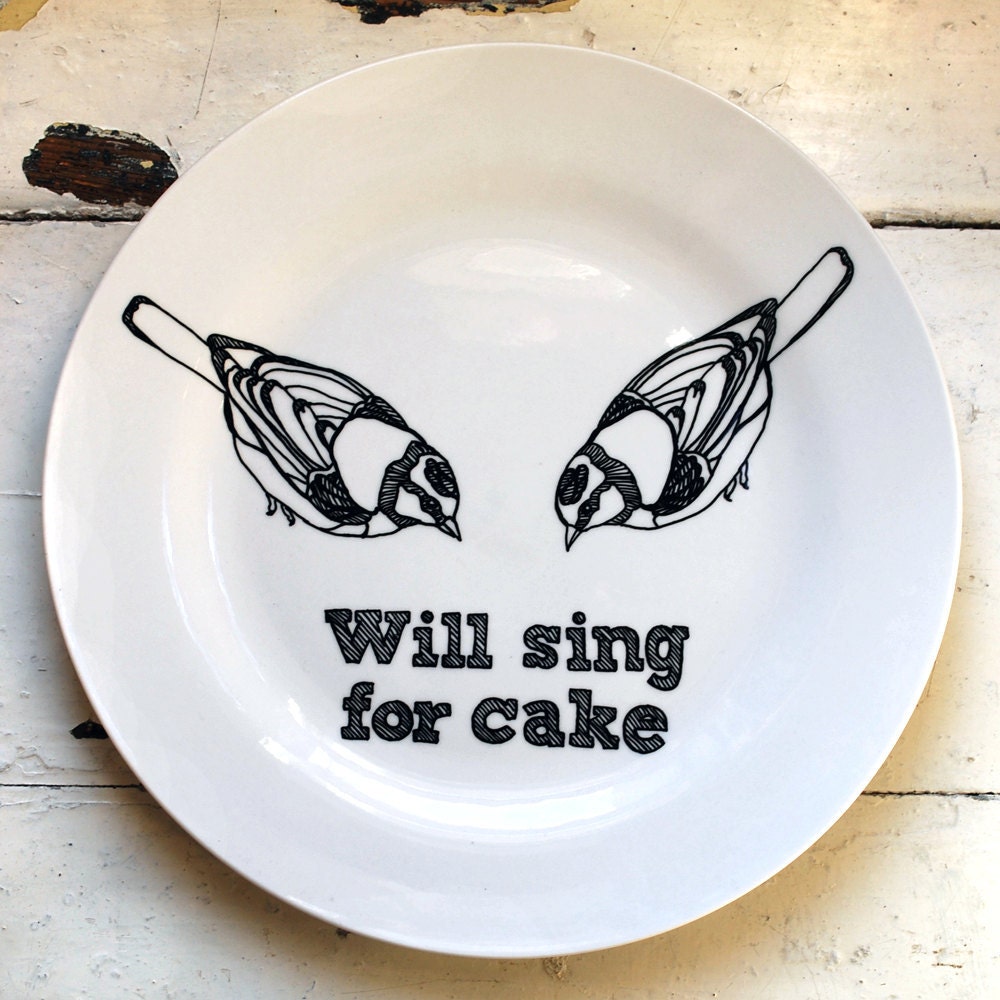 Hand Drawn Plate - Birds Sing For Cake