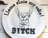 Llama Ate My Cake Plate - Hand Drawn