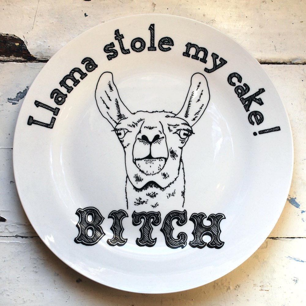 Llama Ate My Cake Plate - Hand Drawn