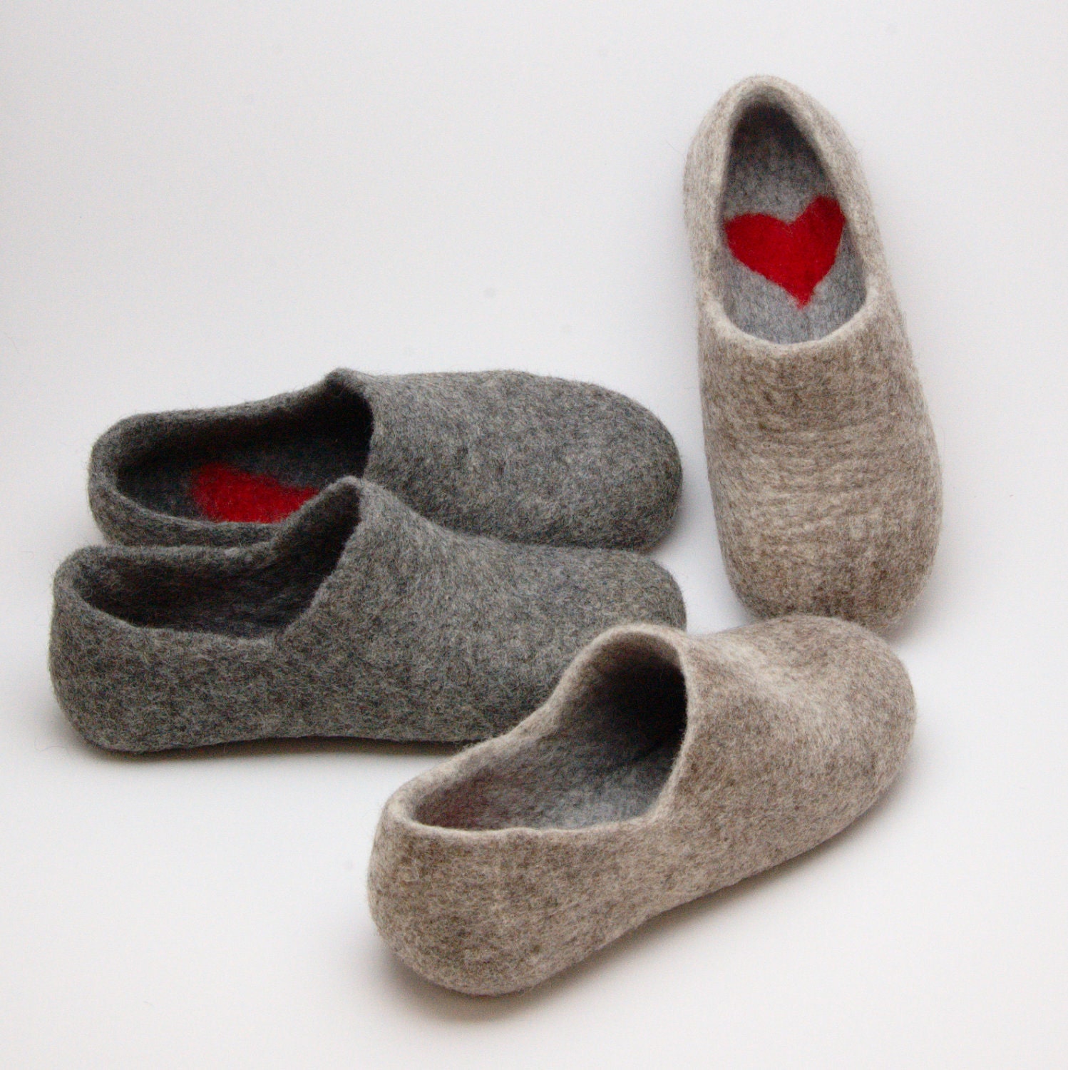 Felted Warmest Love Clogs - Felt organic merino wool neutral beige grey - handmade slippers all sizes made to order