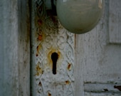 Shabby chic, Antique Door Knob Photograph, Ceramic door knob, Church door, Keyhole Reflections, 5x7