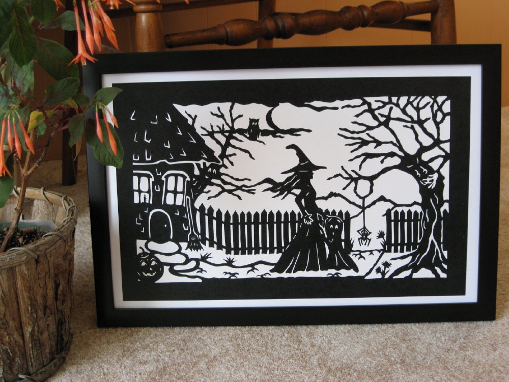 Witch, Ghost, Owl and Spider Paper Cut Halloween PRINT