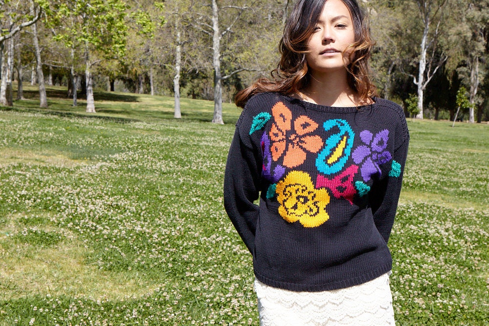 vintage 80's boatneck floral sweater