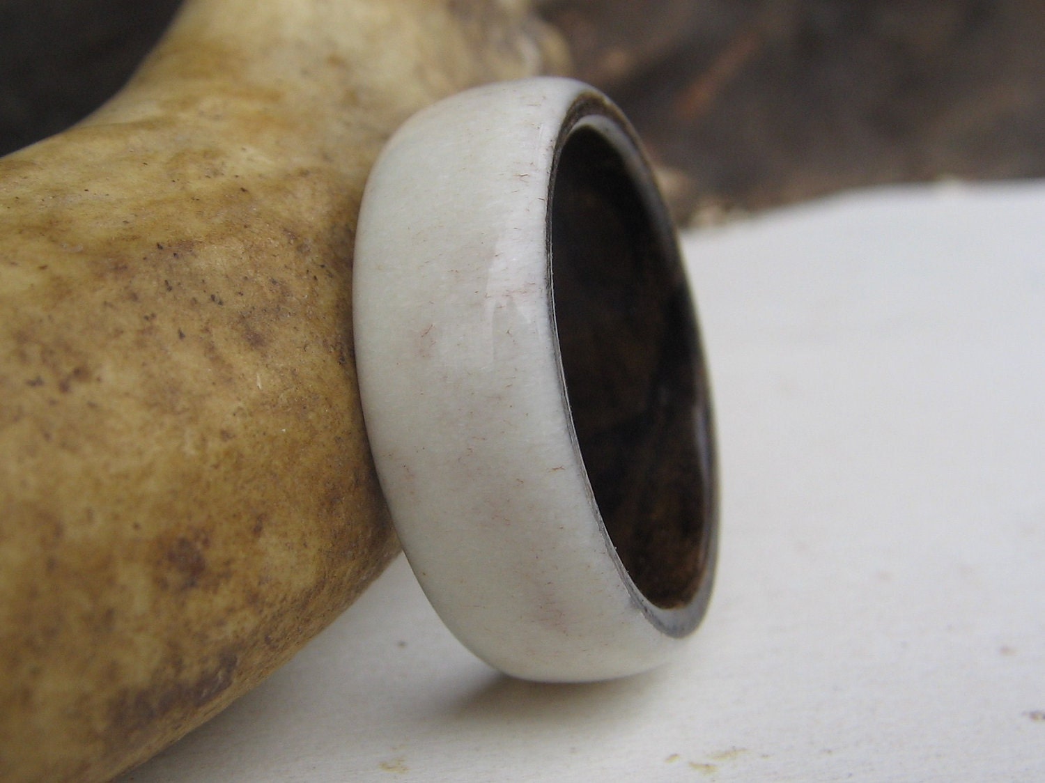 Antler Lined With Ziricote, Custom Antler and Wood Ring