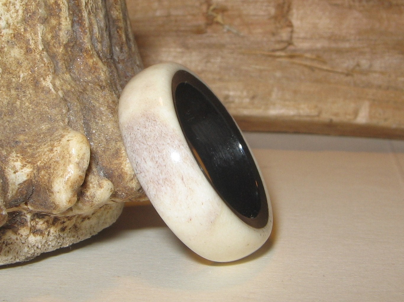 Antler Lined With Gabon Ebony, Custom Antler and Wood Ring