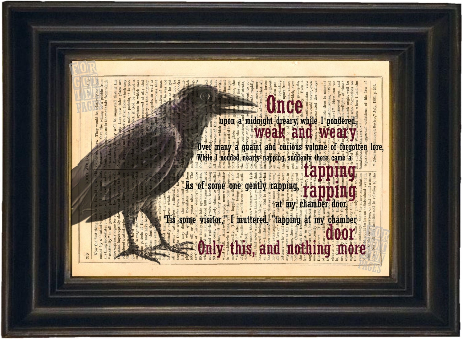 Edgar Allan Poe the Raven Print on upcycled Vintage Page mixed media  digital