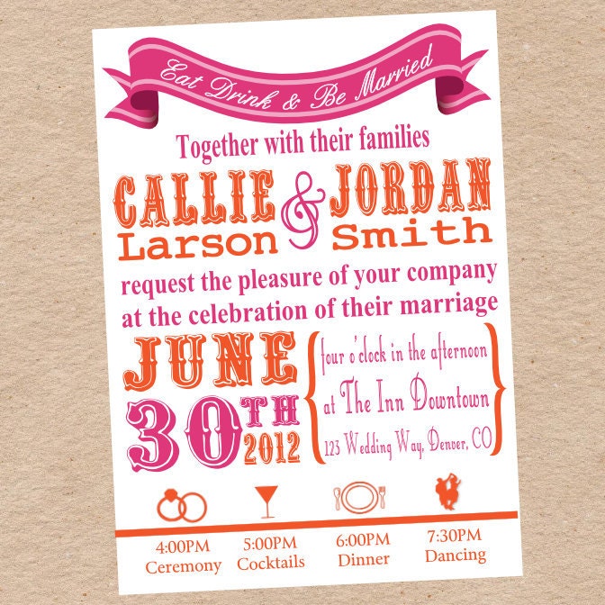 Modern Banner Wedding Invitation- DIY Printable - Eat, Drink and Be Married with Timeline