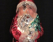 Vintage Glass Figural Santa Father Christmas Holiday Ornament