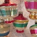 Vintage Glass Shiny Brite Striped Top UFO Shaped Christmas Holiday Ornaments - One Dozen Boxed