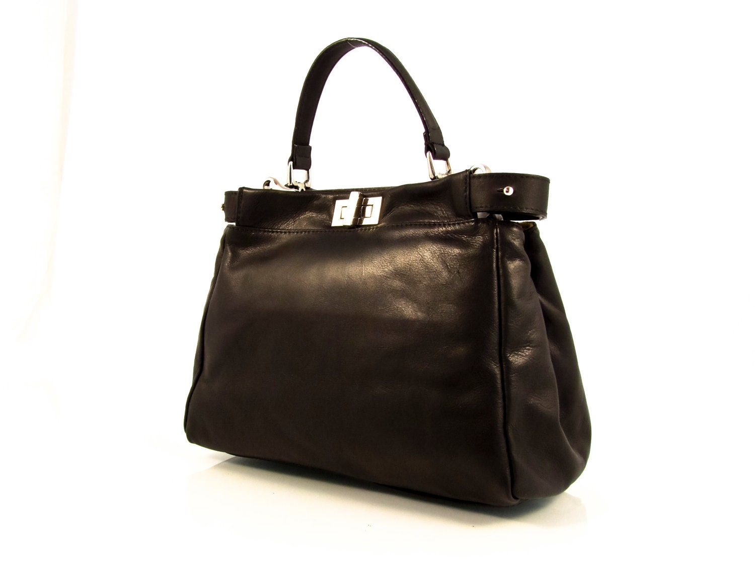 Handmade Leather Handbag Bag Purse Briefcase in  Black -.- the Lana-.-