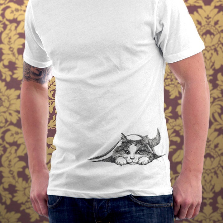 Cat tshirt Hiding Kitten Cat Kitty Cat Lover Cute Gift Pet Animal Art Print Mens Cat Shirt - T-shirt - Sizes S, M, L, XL, XXL