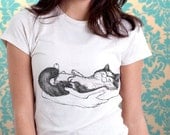 Happy Cat in Her Arms Original Art Print Women T-Shirt - Sizes XS, S, M, L, XL
