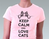 Cat Shirt Keep Calm and Love Cats Pink Kitten Cat Kitty Looking Out Pet Animal Art Print Women T-Shirt Cat Lover Gift