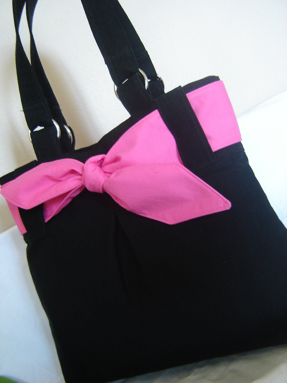 Handbag tote black canvas with interchangeable tie front...Choose your color (The Shayna Beth)