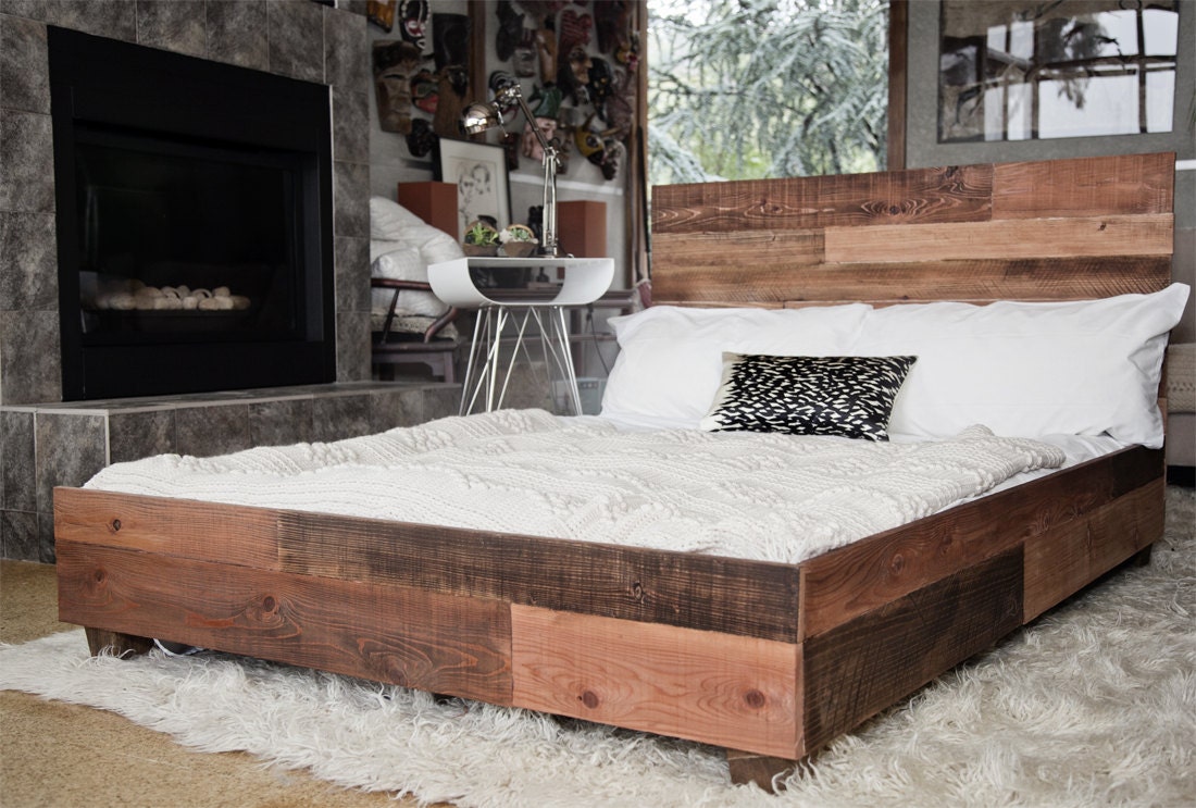 Reclaimed barnwood industrial bedframe