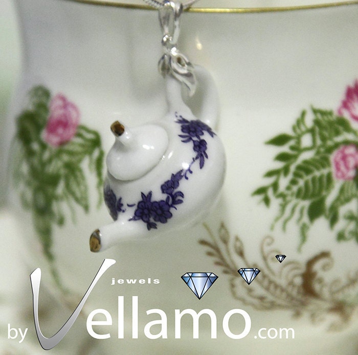 Delicate sterling silver teapot / coffee pot pendant, porcelain, fashion pendant and necklace
