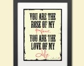Typography Print Johnny Cash--You Are The Rose of My Heart--Digital Art 8x12