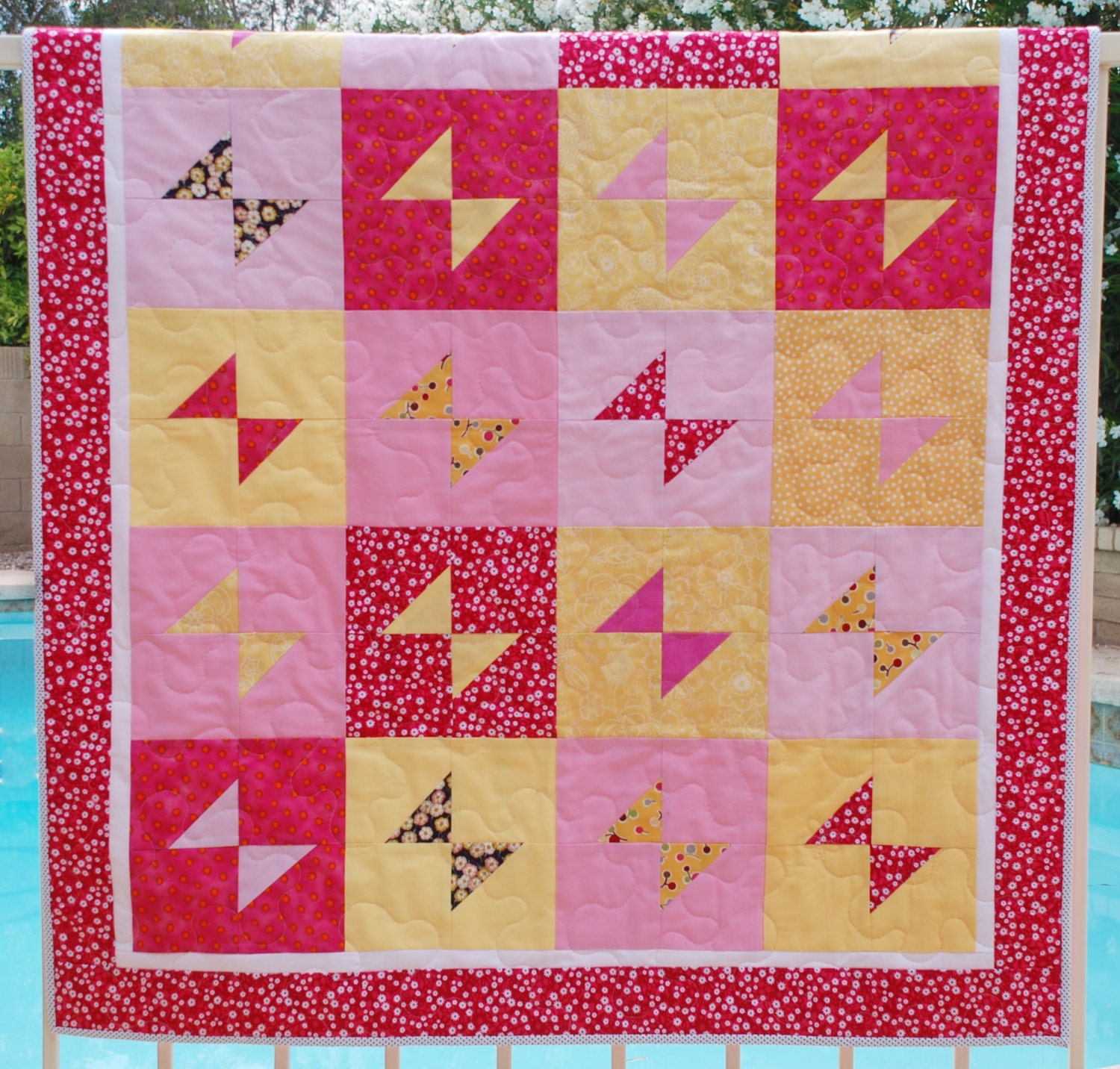 SALE, Pink & Yellow Modern Patchwork, Baby Girl or Toddler Quilt
