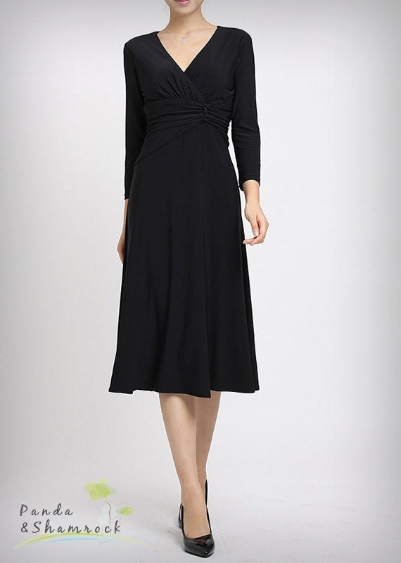 Spring elegance/women dress/V neck/below knee/long sleeves