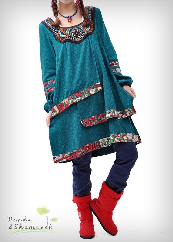 China doll/women dress/ long blouse/blue/black