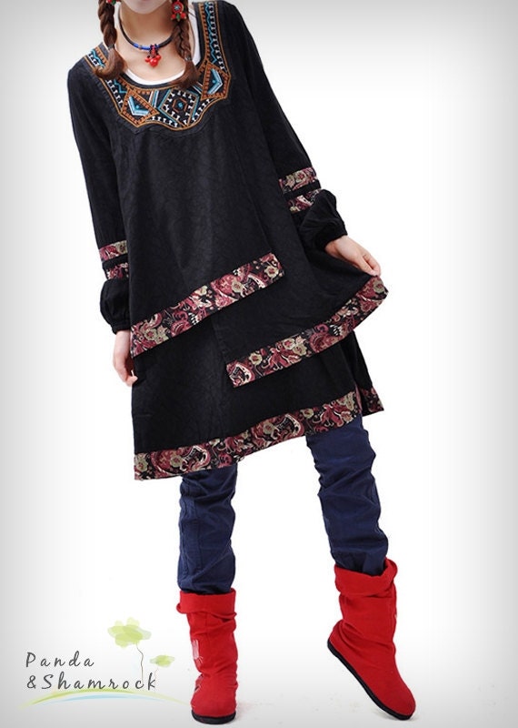 China doll/women dress/ long blouse/blue/black