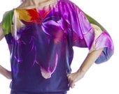 Silk satin-chiffon printed asymmetrical style blouse