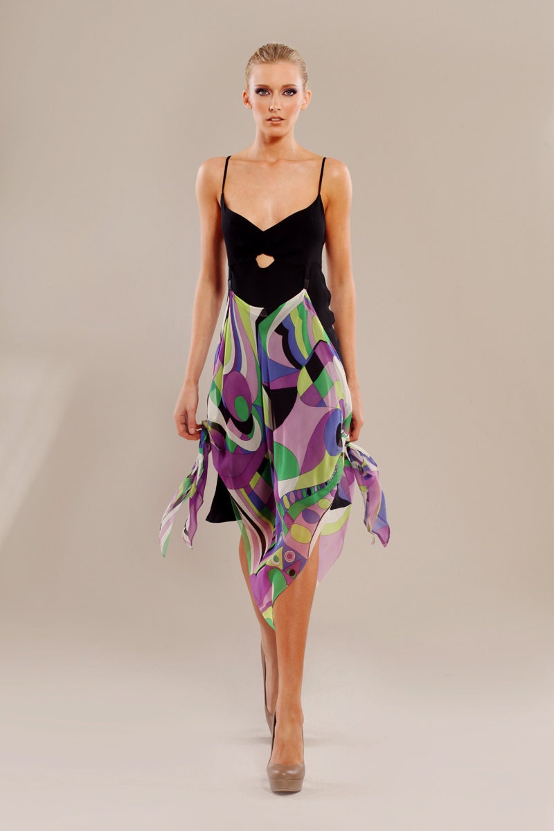 Heavy silk-georgette and geometric printed silk-chiffon strap dress