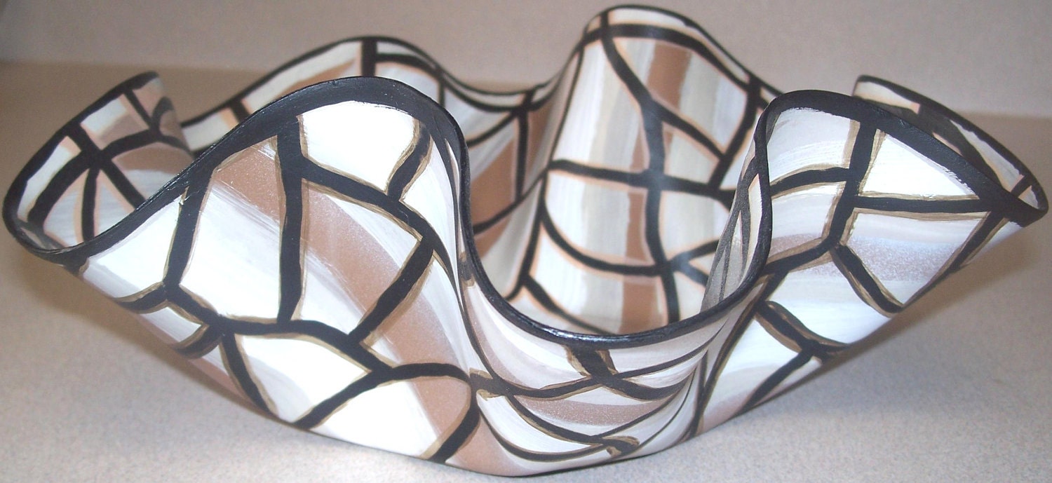 Earth Tones Hand Painted Decorative Upcycled Vinyl Record Bowl