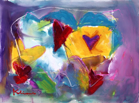 Sea of Love Howard Kline heart art blue yellow red pink home decor decoration watercolor print