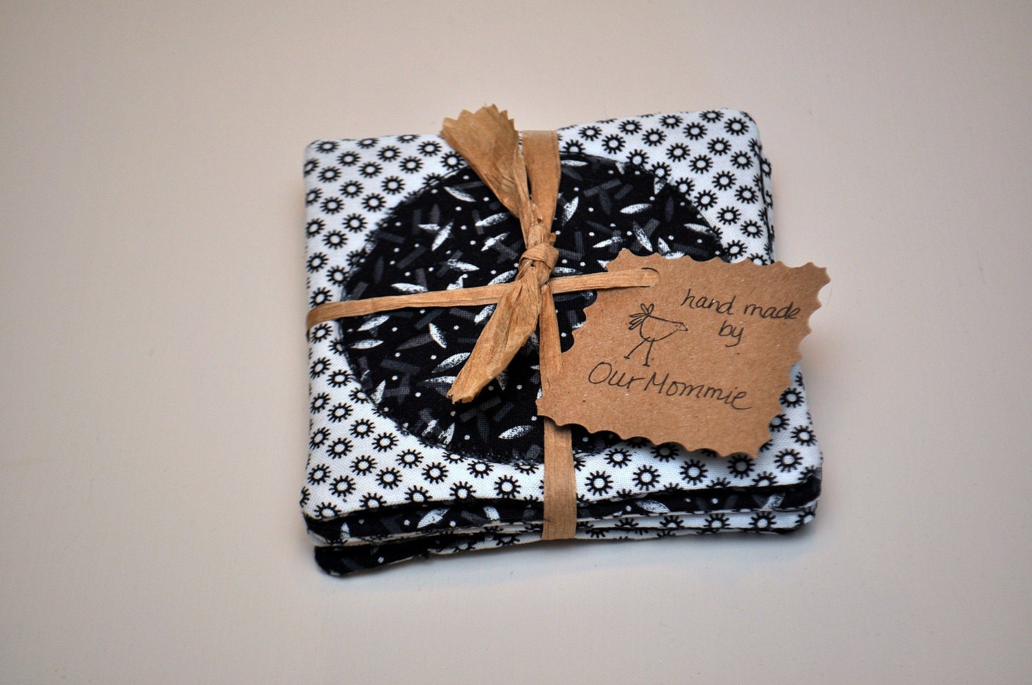 Black and White Polka Dot Hand Sewn Coasters - Set of Four