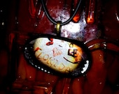 I love Florida. Florida glass necklace. I Heart Florida.Written in the sand. Ocean, beach scene. Made in Florida USA