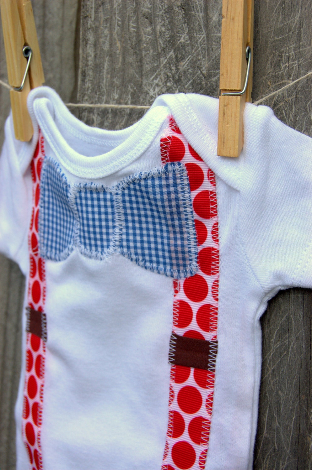 Swanky Baby Boy Onesie Bow Tie and Suspenders "The Swanky Patriot"
