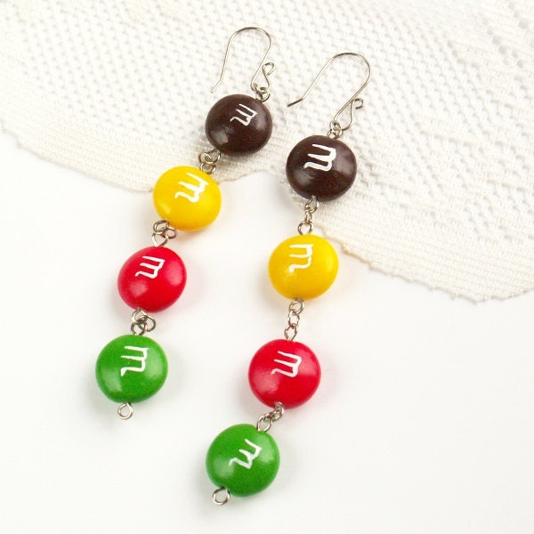 M&M Candy Charm Earrings fake food jewelry - color jewelry - unique gift for her - Nechegonadet