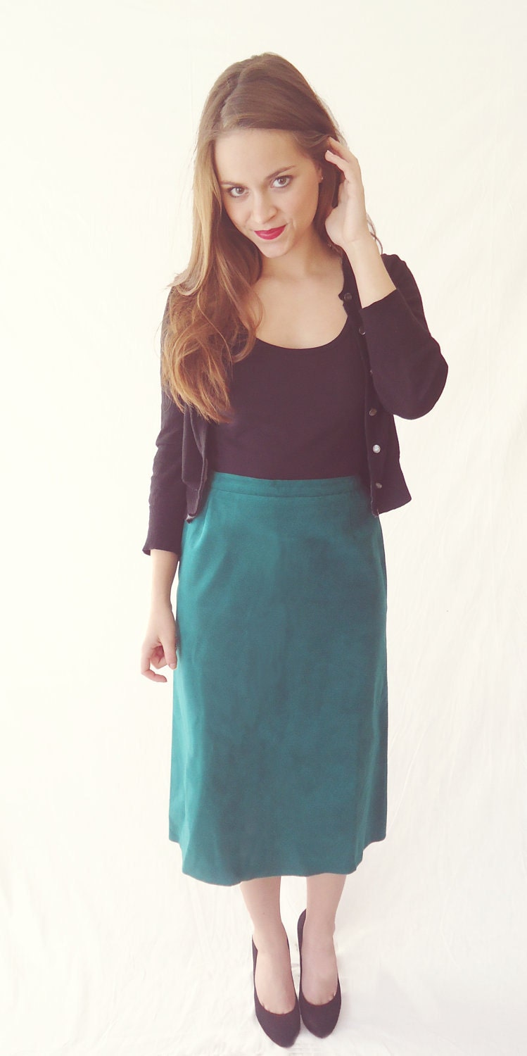 Bright Green Ultra Suede Vintage Pencil Skirt- Size 4