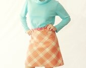 1960s Skirt- Pink and Cream Plaid School Girl A Line High Waisted- Size 0