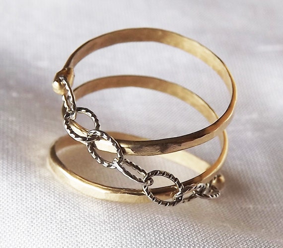 Hammered Gold Filled and Sterling Chain Coil Ring - Gold Ring - Wrap Ring - Chain Ring