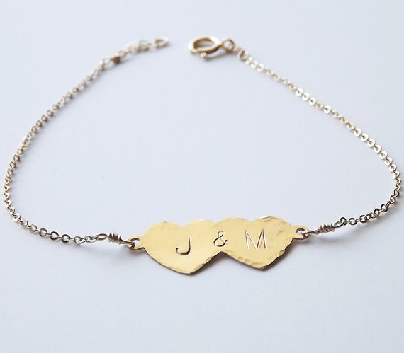 Dainty Gold Filled Double Heart Bracelet - Personalized Sweetheart Bracelet - Personalized ID Bracelet - Bridal Shower Gift - Wedding