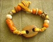 Bracelet, Wood Link, Bone, Metal, African Bead, Clay, Native, Copper, Wire Wrap,  Rustic, Chunky, Boho, Hippie